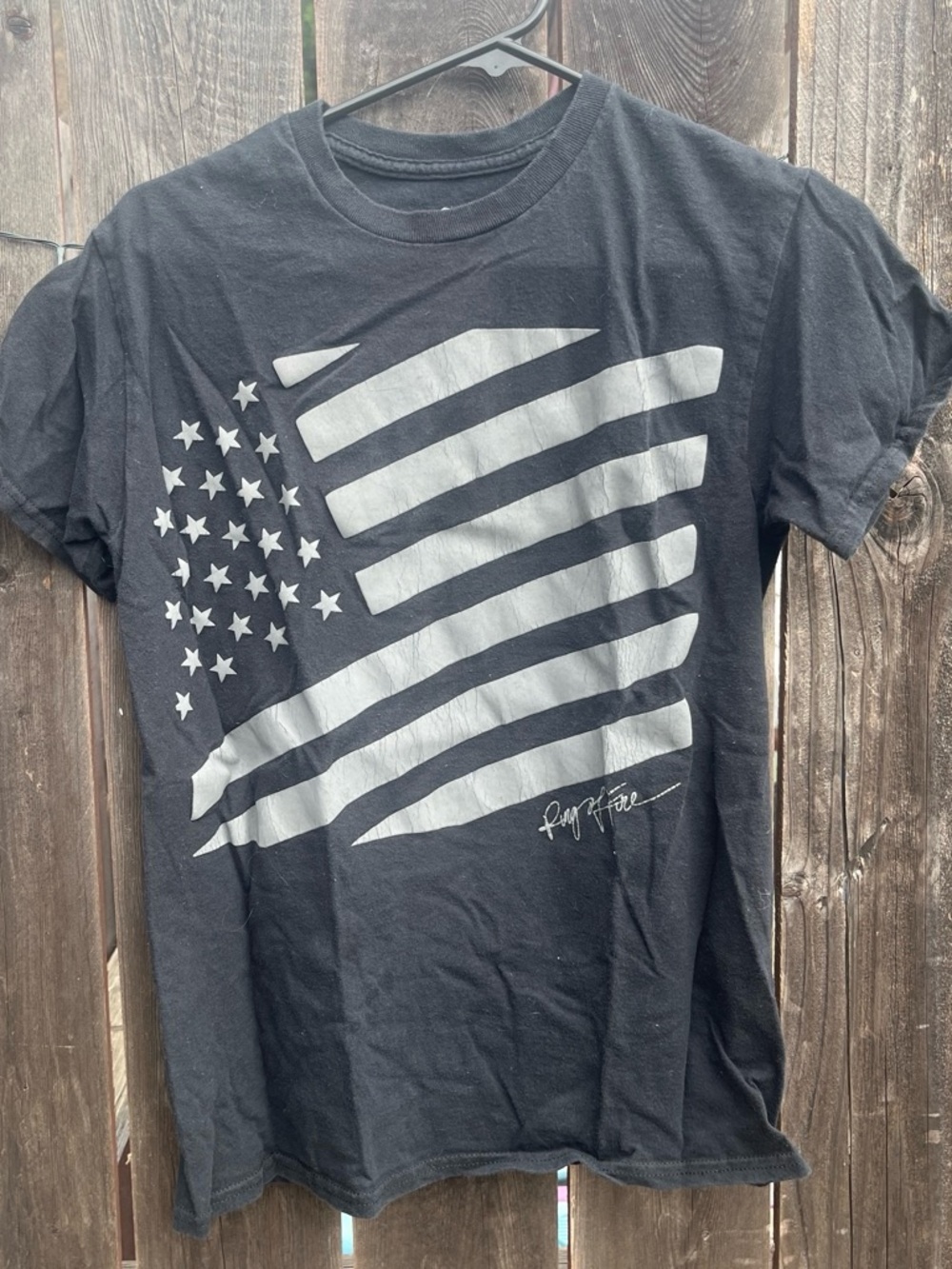 Ring of Fire Black T-Shirt with White Flag Graphic